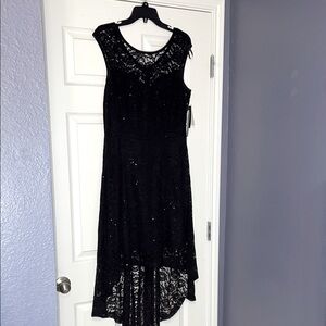 Beautiful Hi-Lo Black Lace Sequin Sleeveless Dress by SLNY